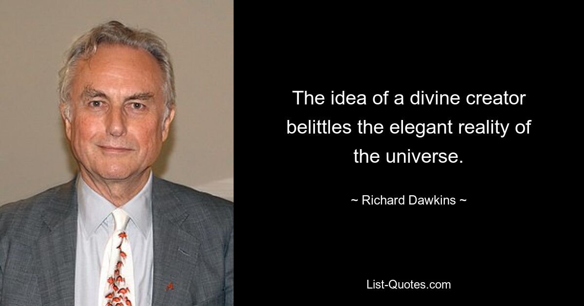 The idea of a divine creator belittles the elegant reality of the universe. — © Richard Dawkins