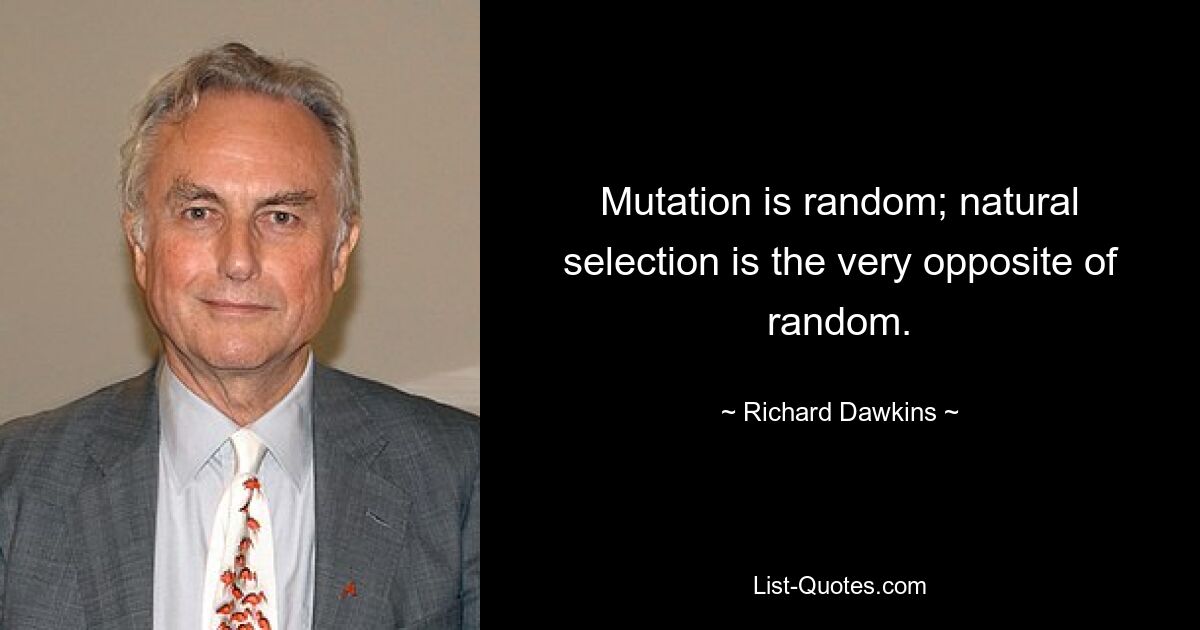 Mutation is random; natural selection is the very opposite of random. — © Richard Dawkins