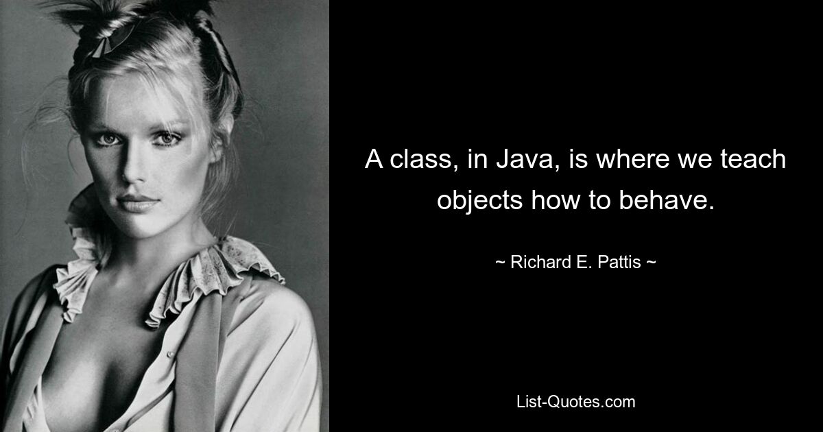 A class, in Java, is where we teach objects how to behave. — © Richard E. Pattis