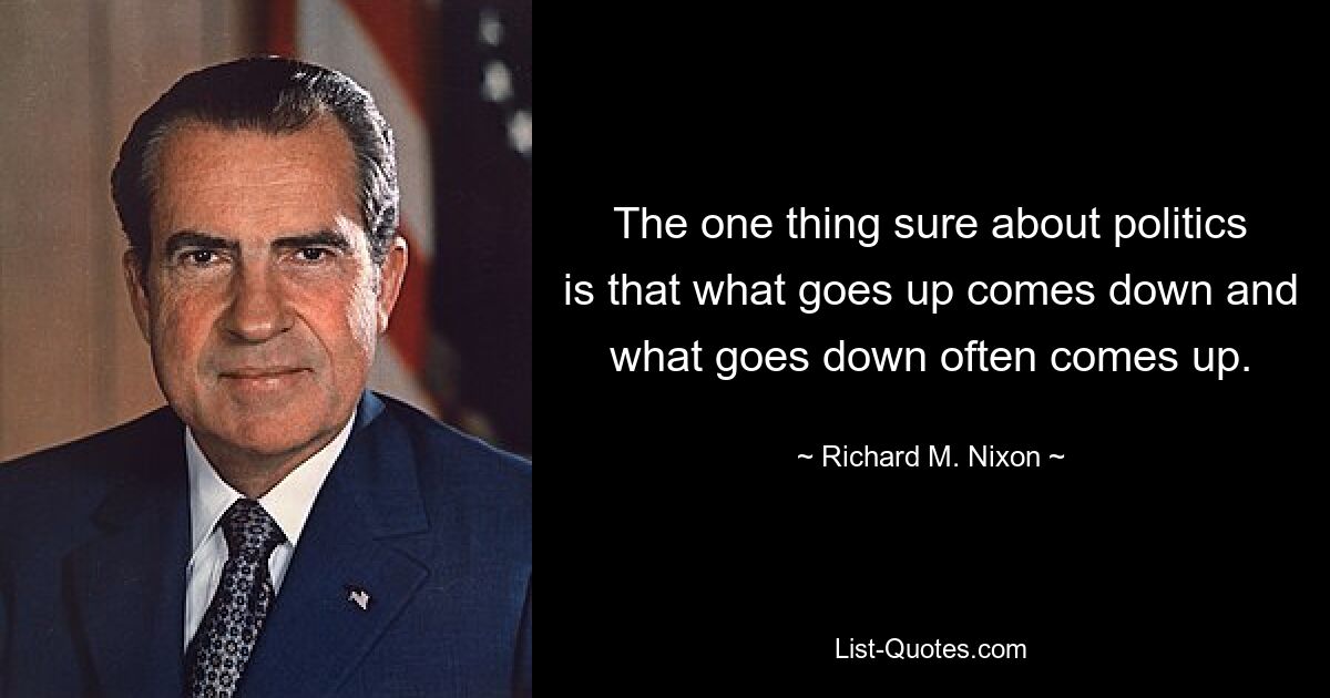 The one thing sure about politics is that what goes up comes down and what goes down often comes up. — © Richard M. Nixon