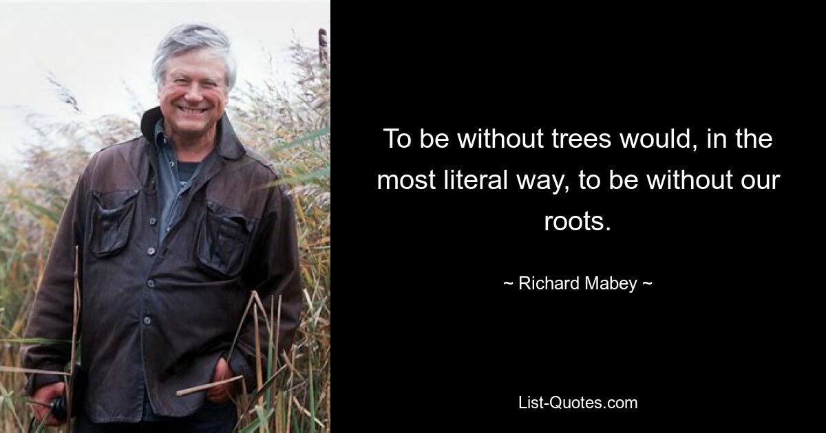 To be without trees would, in the most literal way, to be without our roots. — © Richard Mabey