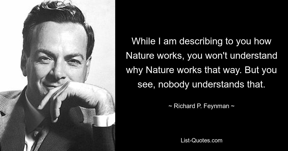 While I am describing to you how Nature works, you won't understand why Nature works that way. But you see, nobody understands that. — © Richard P. Feynman