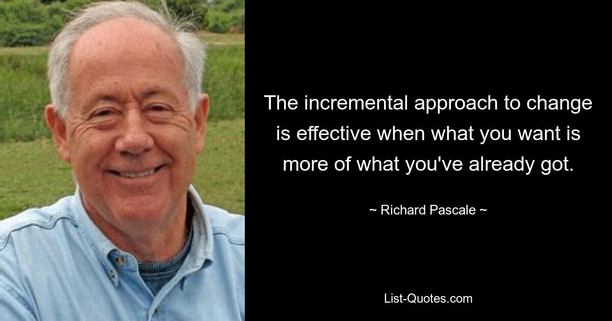 The incremental approach to change is effective when what you want is more of what you've already got. — © Richard Pascale