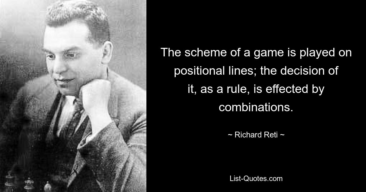 The scheme of a game is played on positional lines; the decision of it, as a rule, is effected by combinations. — © Richard Reti