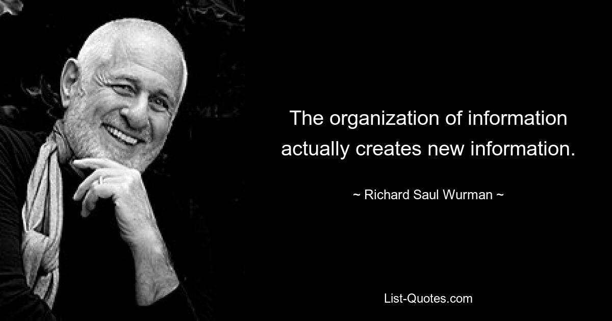 The organization of information actually creates new information. — © Richard Saul Wurman