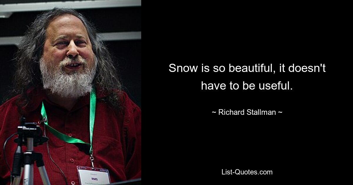 Snow is so beautiful, it doesn't have to be useful. — © Richard Stallman