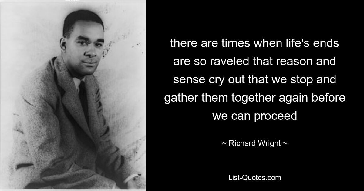 there are times when life's ends are so raveled that reason and sense cry out that we stop and gather them together again before we can proceed — © Richard Wright