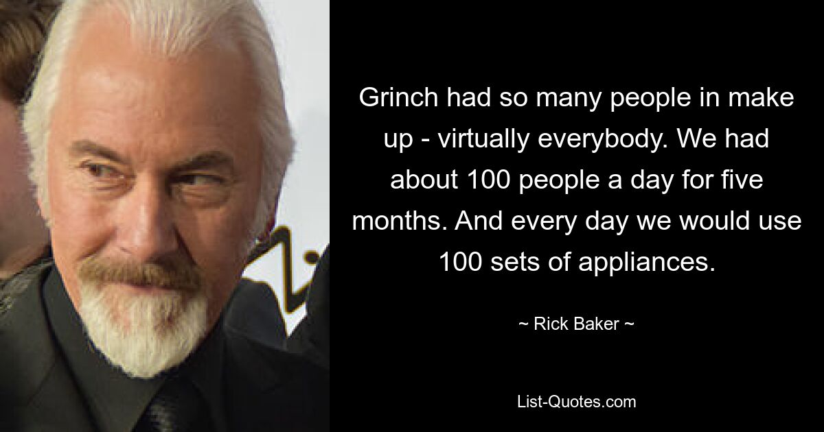 Grinch had so many people in make up - virtually everybody. We had about 100 people a day for five months. And every day we would use 100 sets of appliances. — © Rick Baker