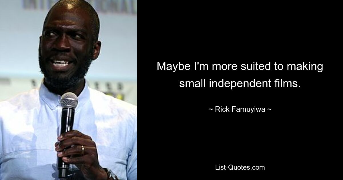 Maybe I'm more suited to making small independent films. — © Rick Famuyiwa