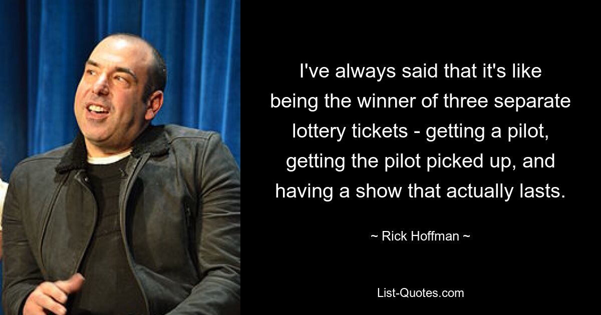 I've always said that it's like being the winner of three separate lottery tickets - getting a pilot, getting the pilot picked up, and having a show that actually lasts. — © Rick Hoffman