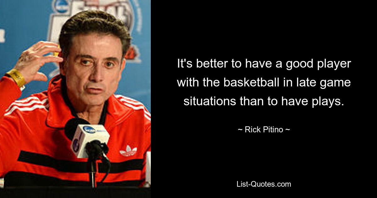 It's better to have a good player with the basketball in late game situations than to have plays. — © Rick Pitino