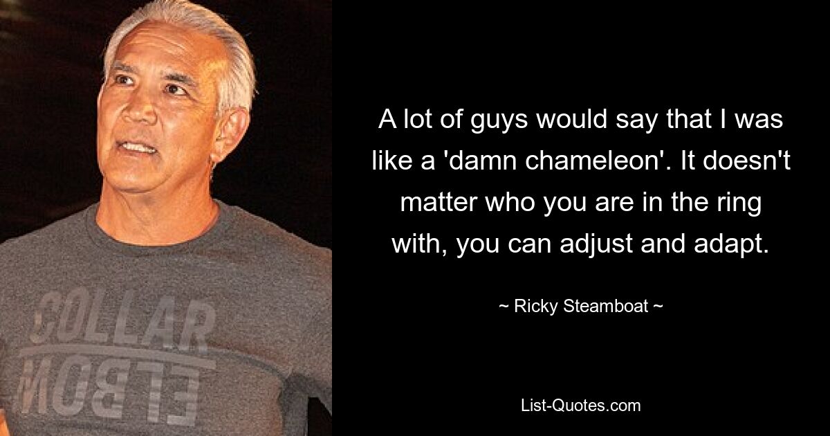 A lot of guys would say that I was like a 'damn chameleon'. It doesn't matter who you are in the ring with, you can adjust and adapt. — © Ricky Steamboat