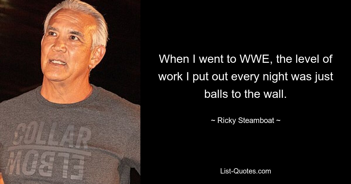 When I went to WWE, the level of work I put out every night was just balls to the wall. — © Ricky Steamboat