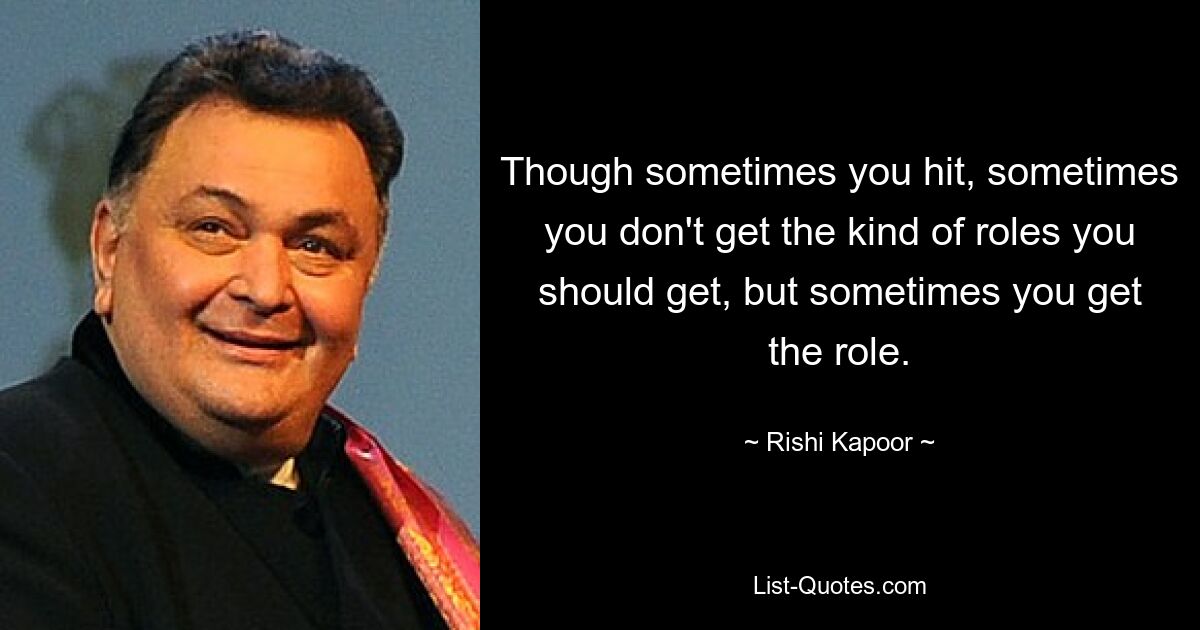 Though sometimes you hit, sometimes you don't get the kind of roles you should get, but sometimes you get the role. — © Rishi Kapoor