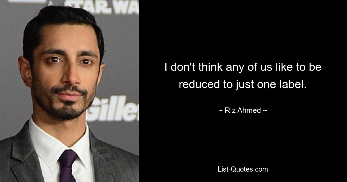 I don't think any of us like to be reduced to just one label. — © Riz Ahmed