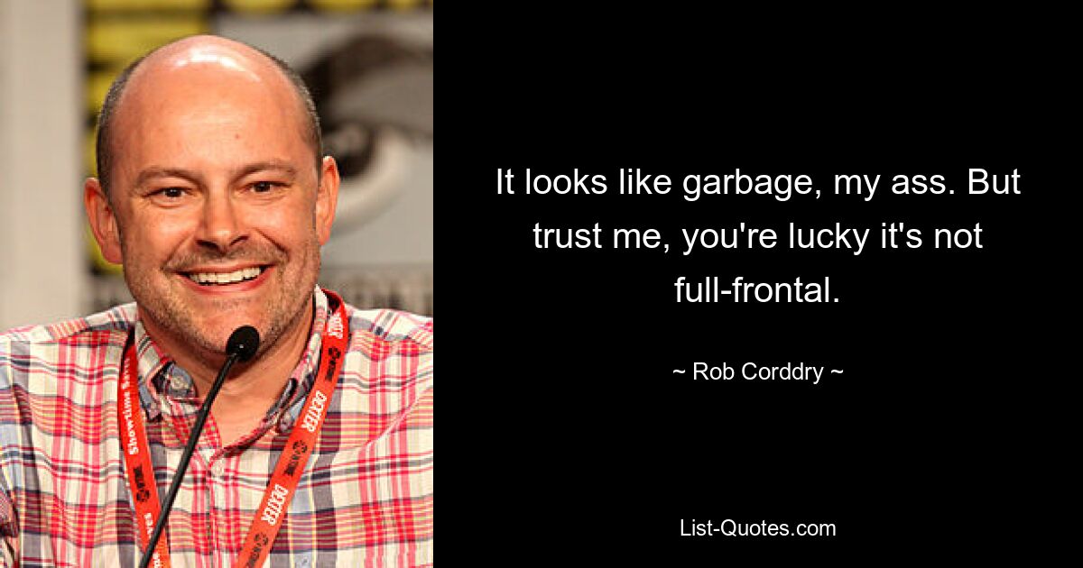 It looks like garbage, my ass. But trust me, you're lucky it's not full-frontal. — © Rob Corddry