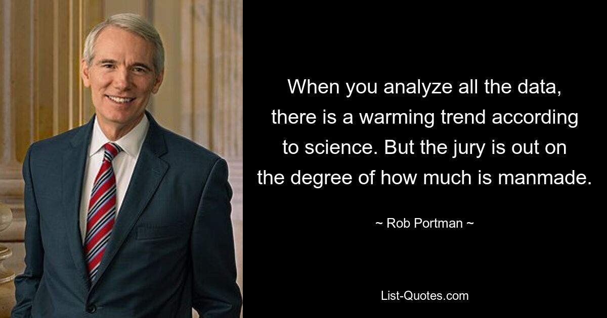 When you analyze all the data, there is a warming trend according to science. But the jury is out on the degree of how much is manmade. — © Rob Portman