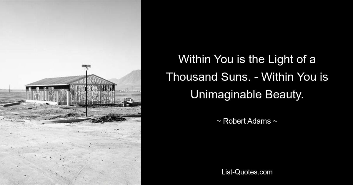 Within You is the Light of a Thousand Suns. - Within You is Unimaginable Beauty. — © Robert Adams