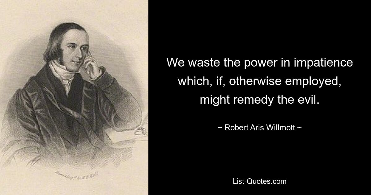 We waste the power in impatience which, if, otherwise employed, might remedy the evil. — © Robert Aris Willmott