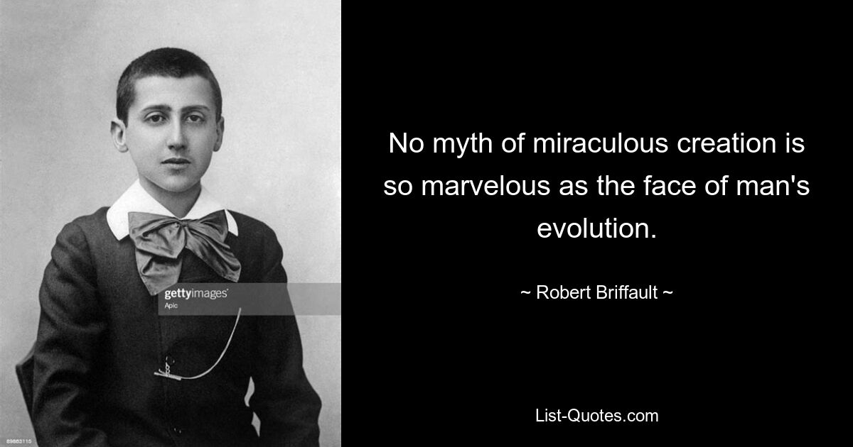 No myth of miraculous creation is so marvelous as the face of man's evolution. — © Robert Briffault