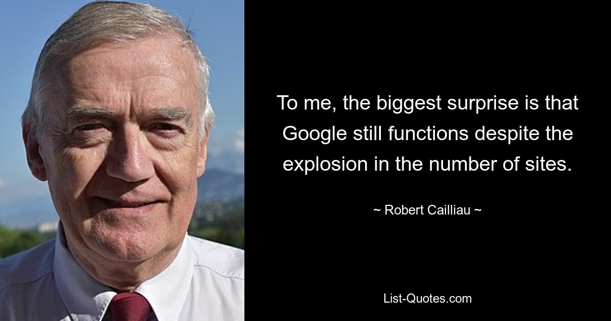 To me, the biggest surprise is that Google still functions despite the explosion in the number of sites. — © Robert Cailliau