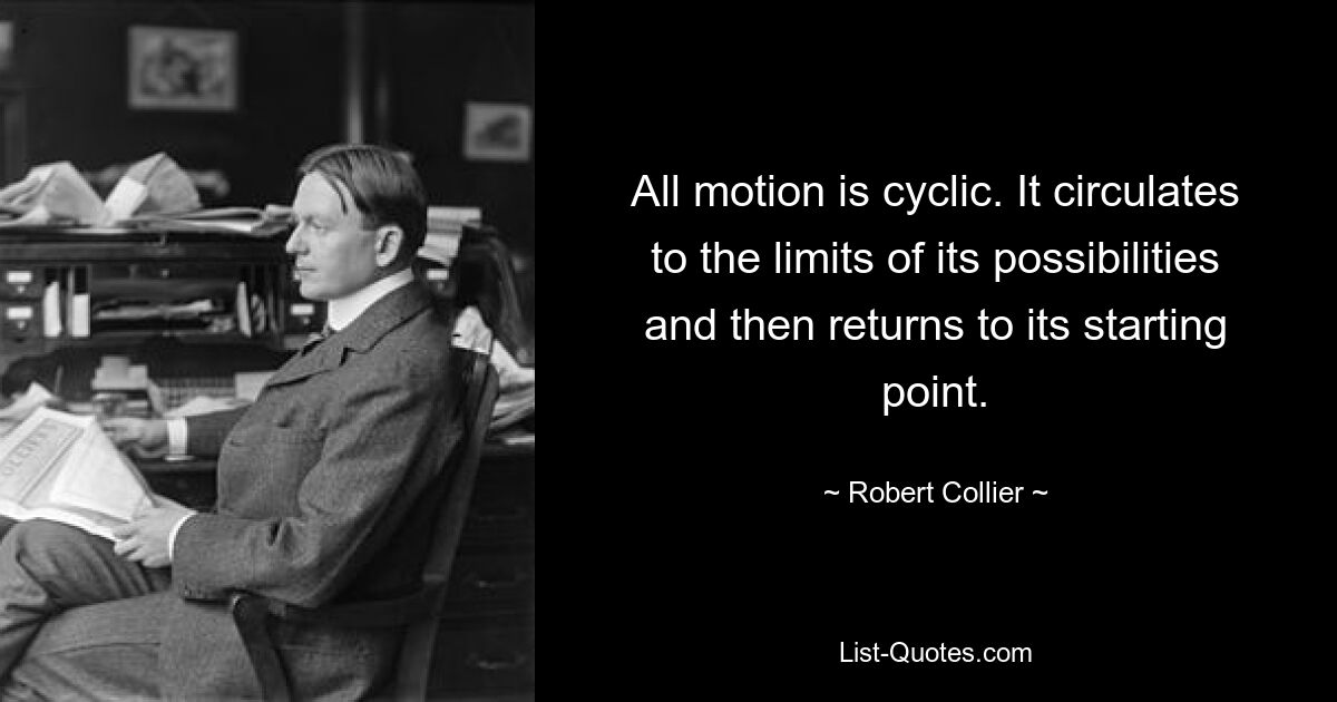 All motion is cyclic. It circulates to the limits of its possibilities and then returns to its starting point. — © Robert Collier