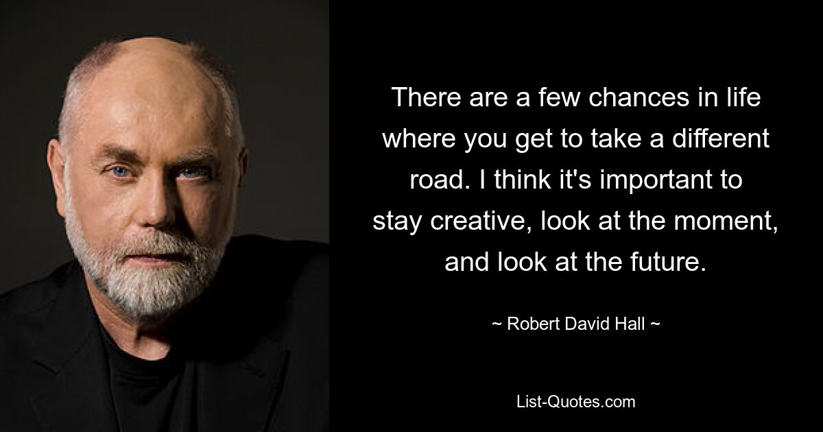 There are a few chances in life where you get to take a different road. I think it's important to stay creative, look at the moment, and look at the future. — © Robert David Hall