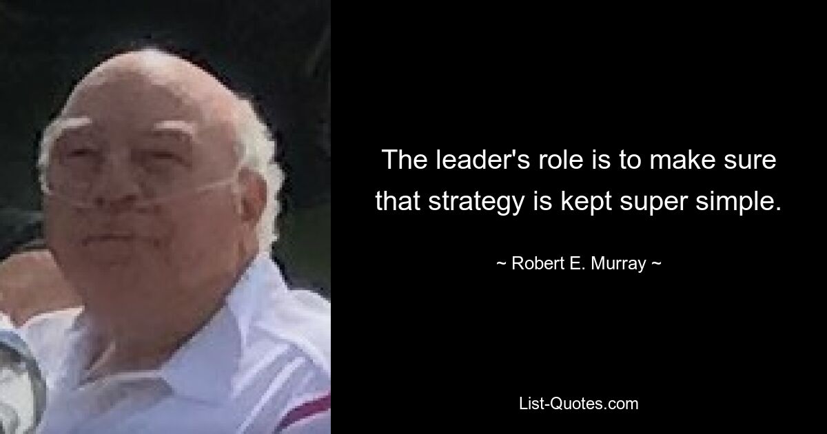 The leader's role is to make sure that strategy is kept super simple. — © Robert E. Murray