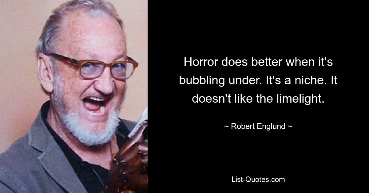 Horror does better when it's bubbling under. It's a niche. It doesn't like the limelight. — © Robert Englund