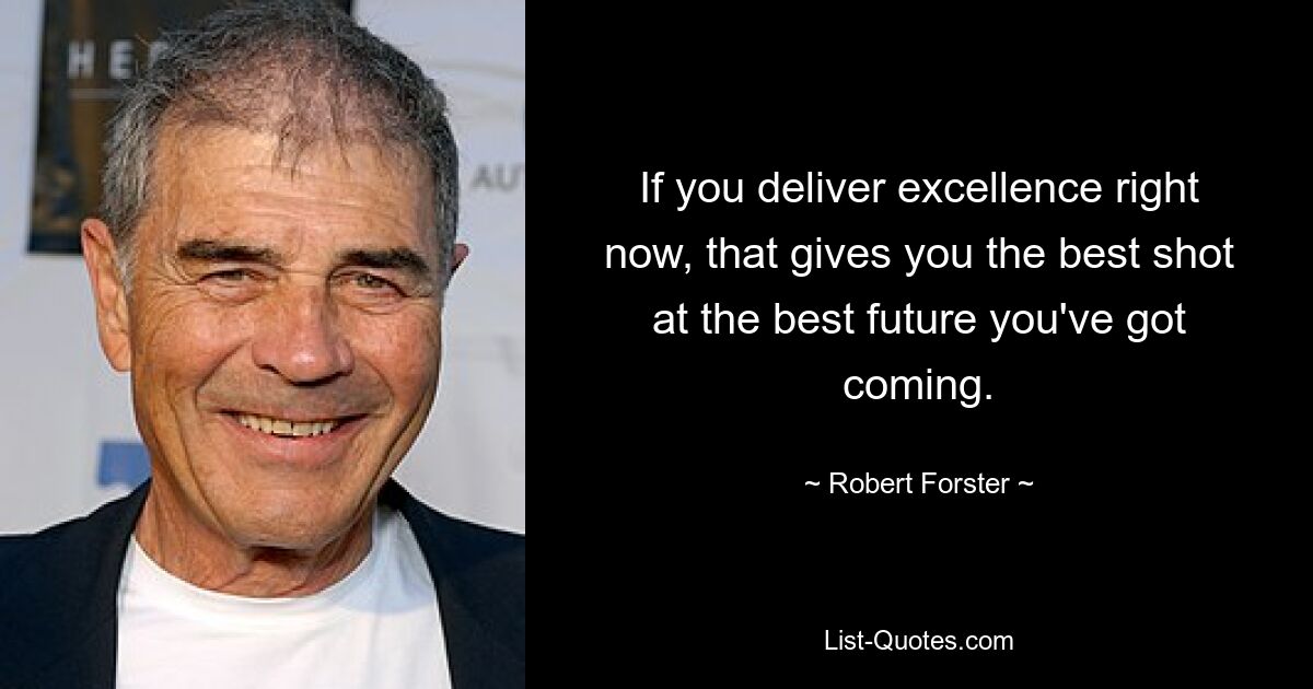 If you deliver excellence right now, that gives you the best shot at the best future you've got coming. — © Robert Forster