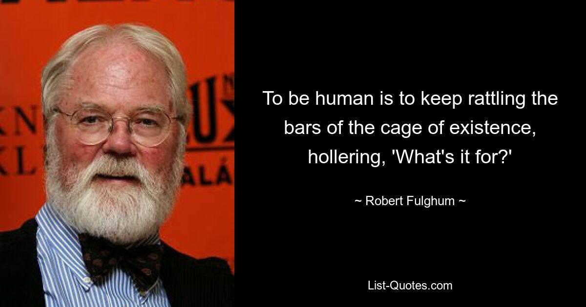 To be human is to keep rattling the bars of the cage of existence, hollering, 'What's it for?' — © Robert Fulghum