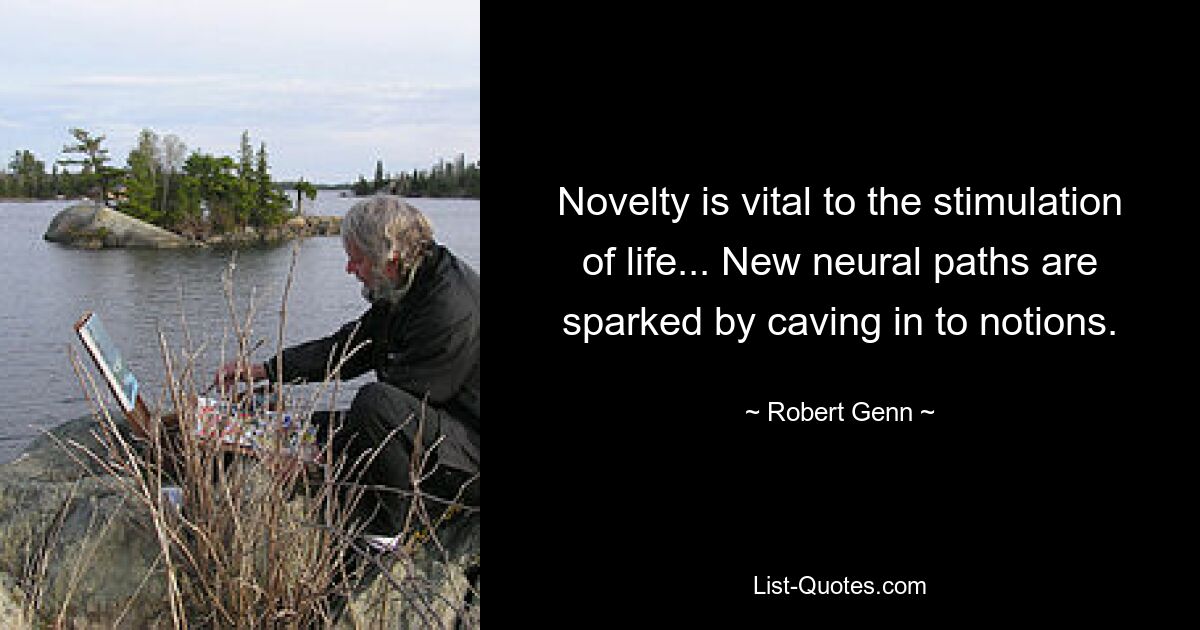 Novelty is vital to the stimulation of life... New neural paths are sparked by caving in to notions. — © Robert Genn