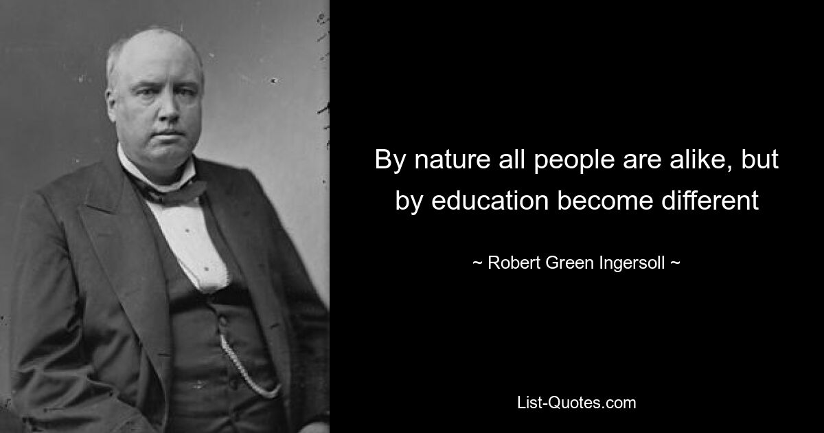 By nature all people are alike, but by education become different — © Robert Green Ingersoll