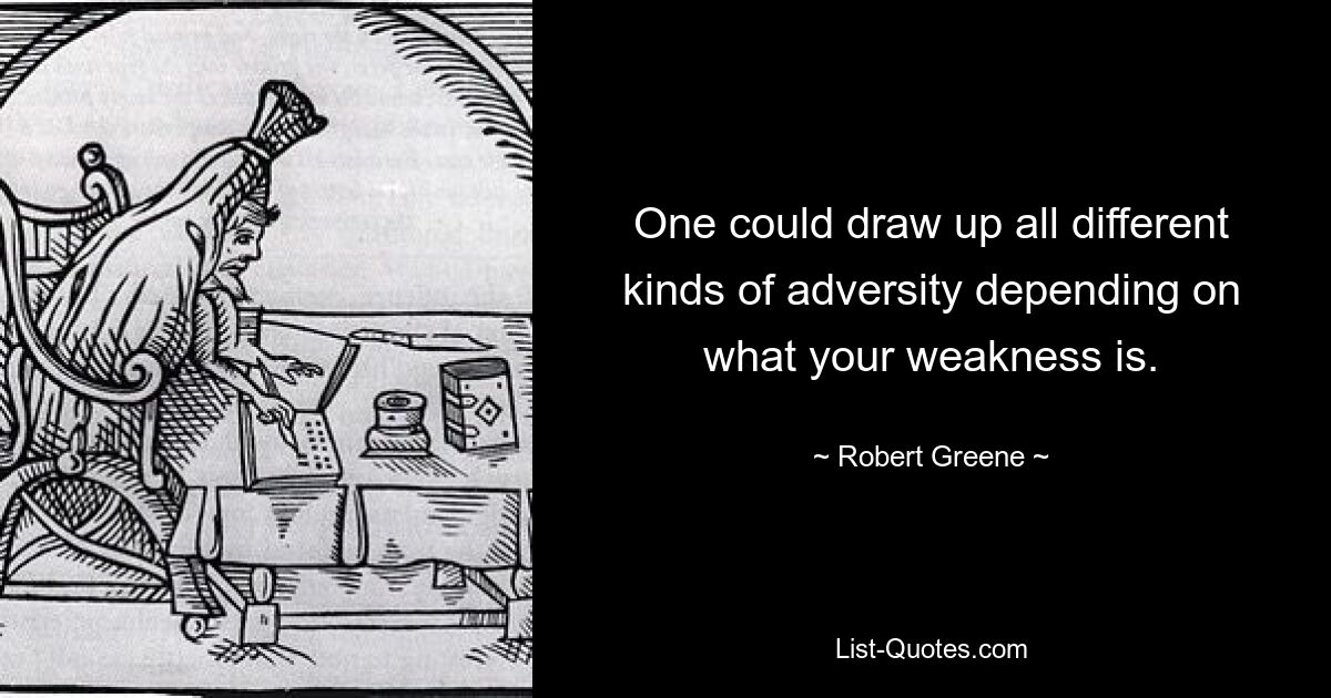 One could draw up all different kinds of adversity depending on what your weakness is. — © Robert Greene