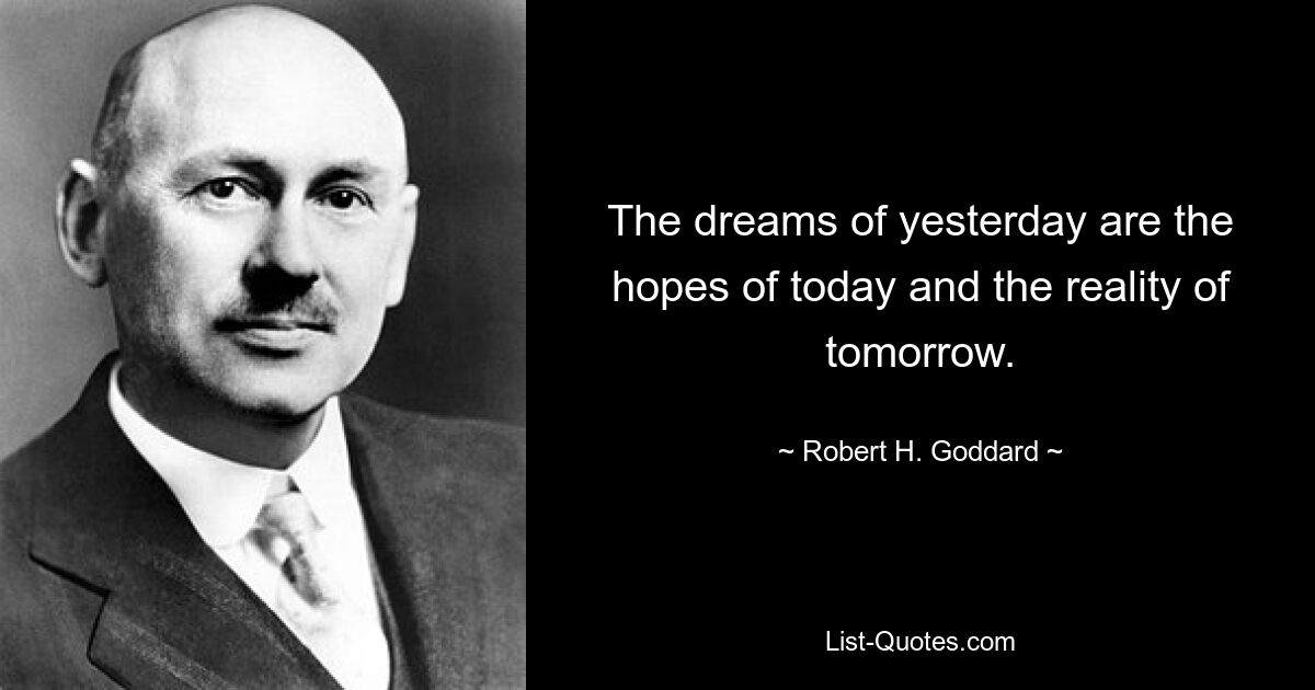 Мечты вчерашнего дня – это надежды сегодняшнего и реальность завтрашнего дня. — © Роберт Х. Годдард