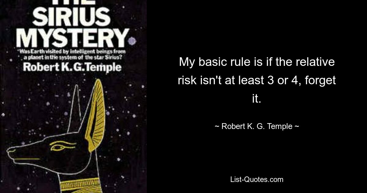 My basic rule is if the relative risk isn't at least 3 or 4, forget it. — © Robert K. G. Temple