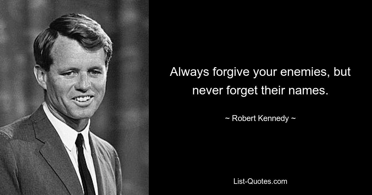 Always forgive your enemies, but never forget their names. — © Robert Kennedy