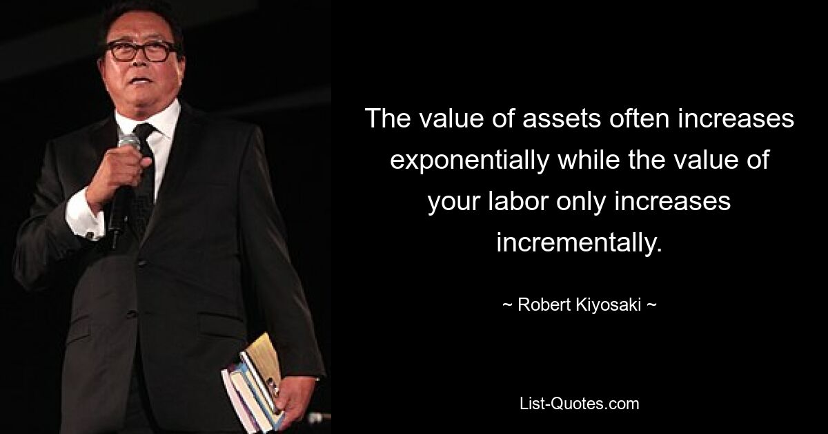 The value of assets often increases exponentially while the value of your labor only increases incrementally. — © Robert Kiyosaki