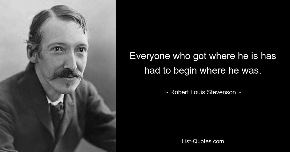 Everyone who got where he is has had to begin where he was. — © Robert Louis Stevenson