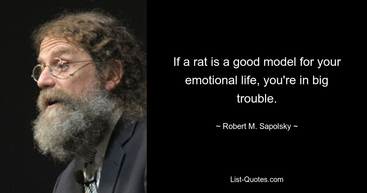 If a rat is a good model for your emotional life, you're in big trouble. — © Robert M. Sapolsky