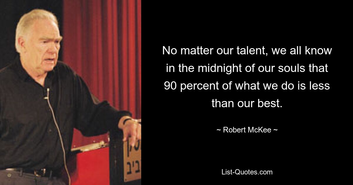 No matter our talent, we all know in the midnight of our souls that 90 percent of what we do is less than our best. — © Robert McKee