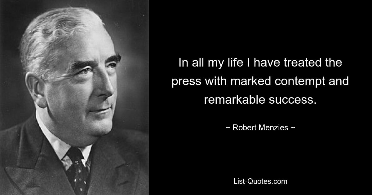 In all my life I have treated the press with marked contempt and remarkable success. — © Robert Menzies