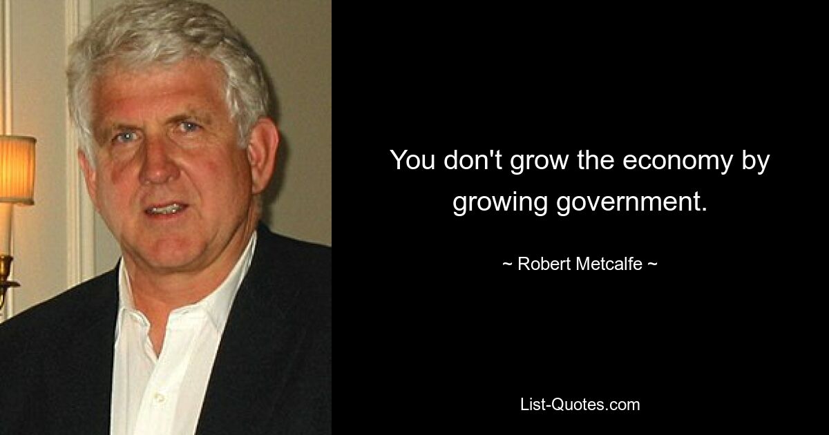 You don't grow the economy by growing government. — © Robert Metcalfe