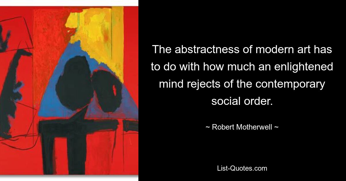 The abstractness of modern art has to do with how much an enlightened mind rejects of the contemporary social order. — © Robert Motherwell