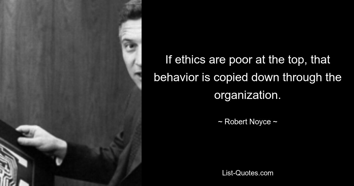 If ethics are poor at the top, that behavior is copied down through the organization. — © Robert Noyce