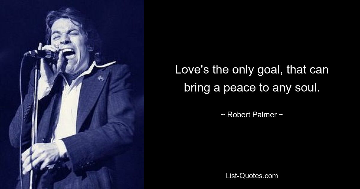 Love's the only goal, that can bring a peace to any soul. — © Robert Palmer