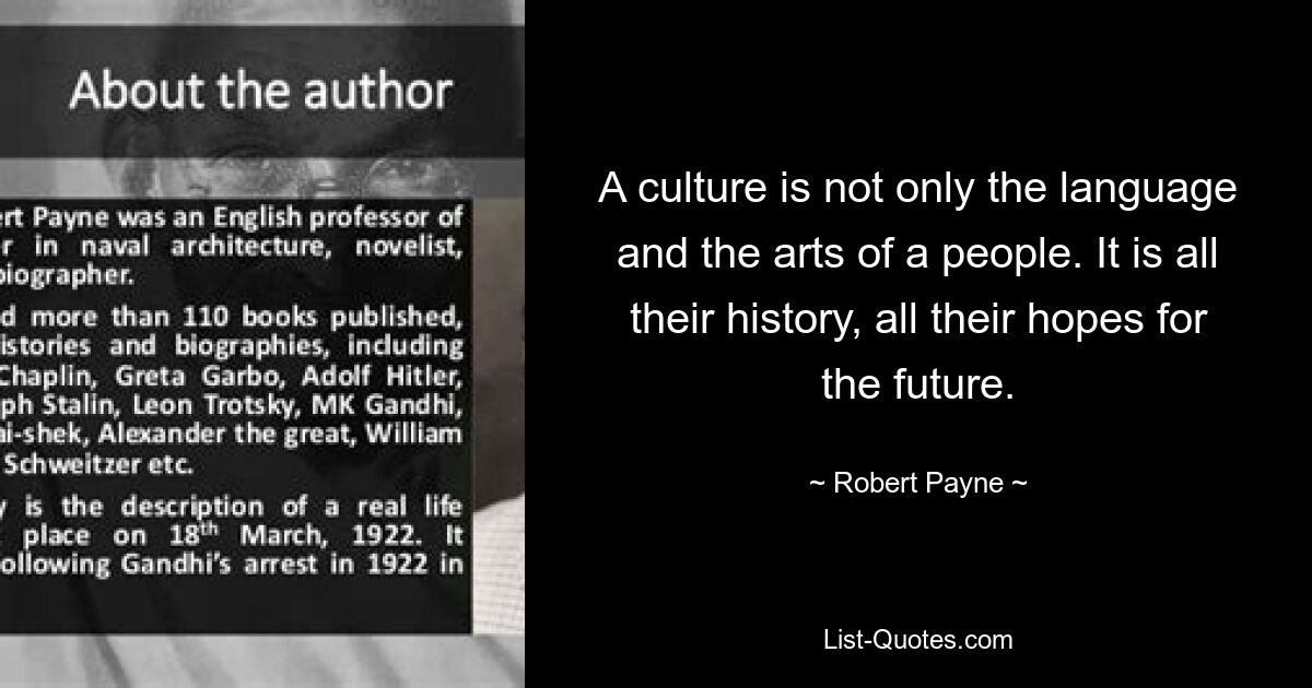 Культура – ​​это не только язык и искусство народа. Это вся их история, все их надежды на будущее. — © Роберт Пейн 