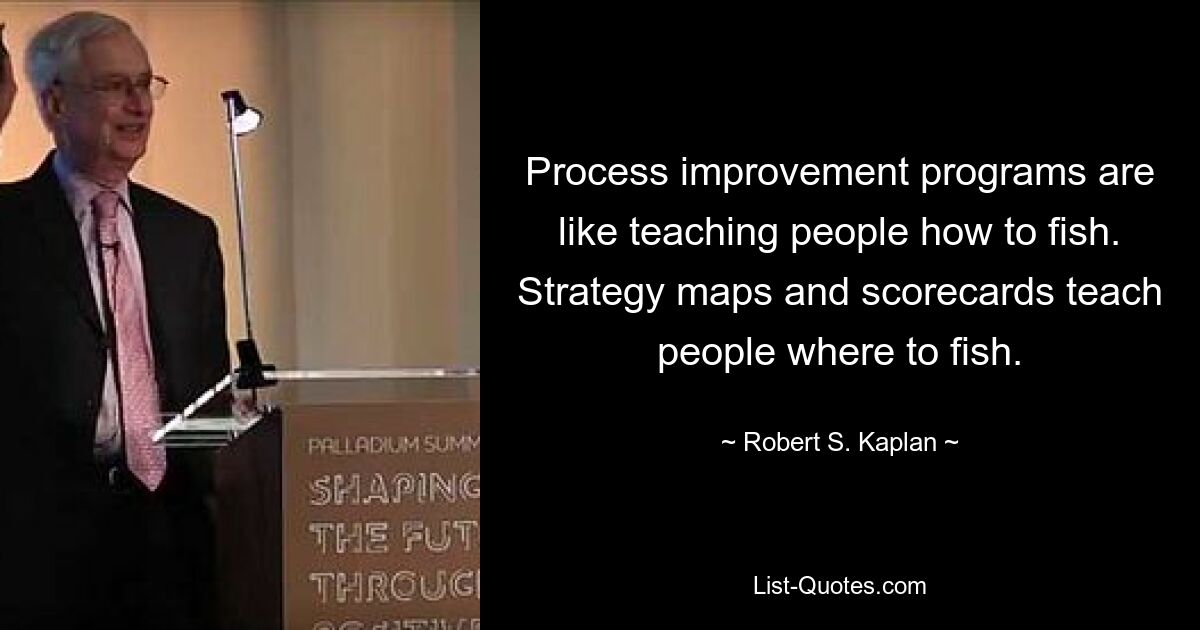 Process improvement programs are like teaching people how to fish. Strategy maps and scorecards teach people where to fish. — © Robert S. Kaplan