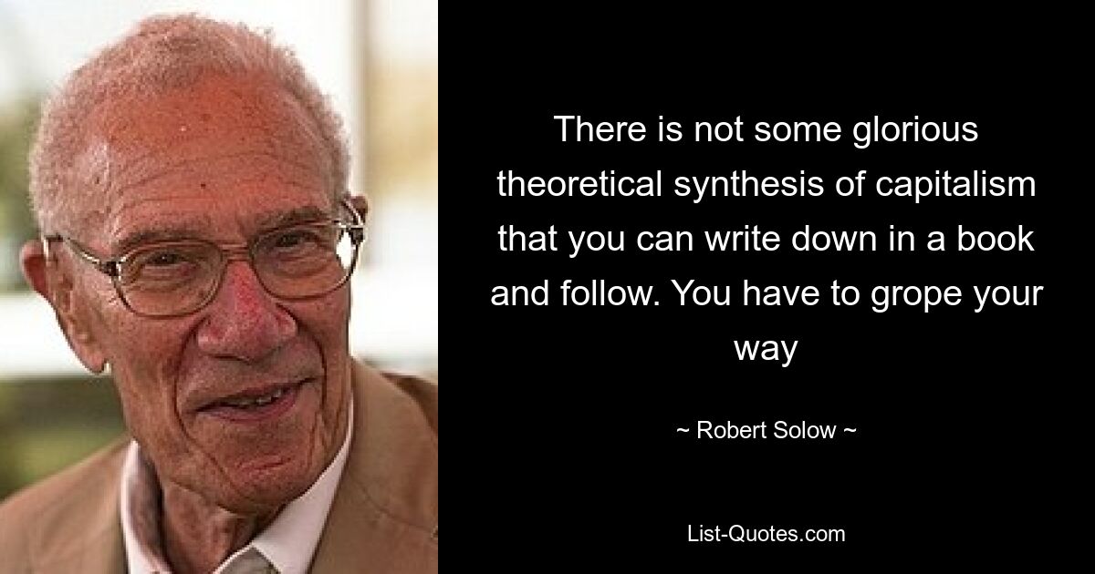 There is not some glorious theoretical synthesis of capitalism that you can write down in a book and follow. You have to grope your way — © Robert Solow