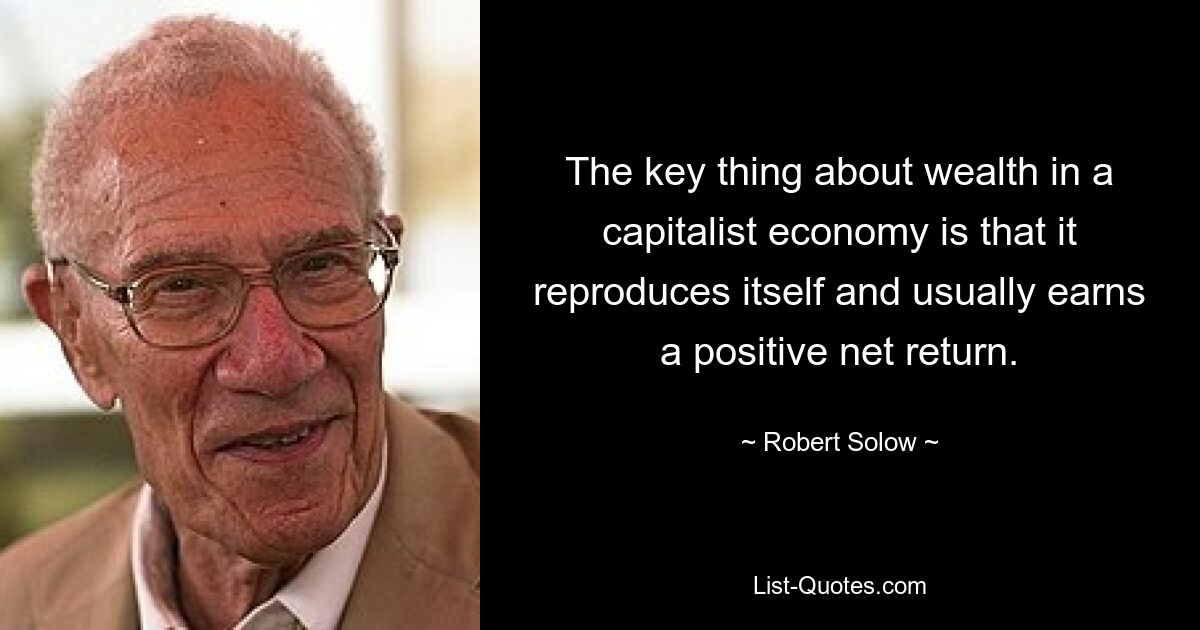 The key thing about wealth in a capitalist economy is that it reproduces itself and usually earns a positive net return. — © Robert Solow